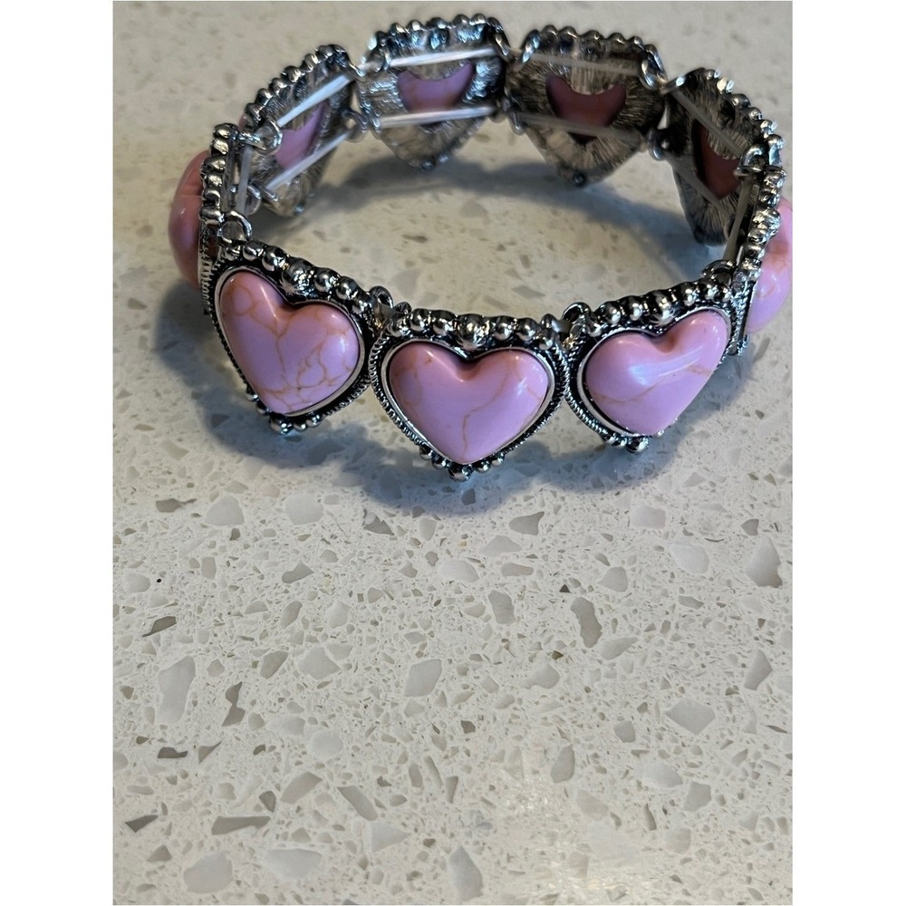Pink Heart faux turquoise Stretch Bracelet